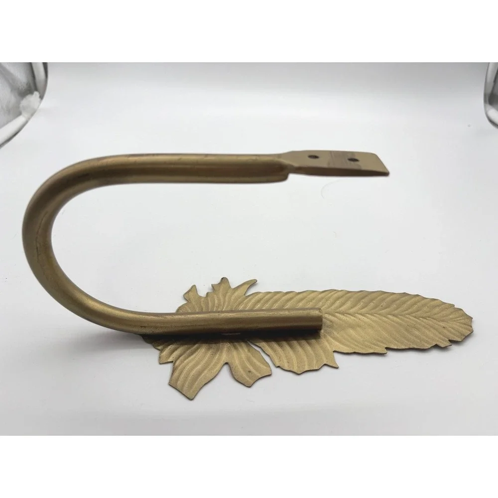 Vintage Ornate Solid Brass Feather Curtain Holdback (Single U-Arm Tieback)